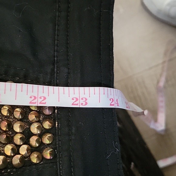Luxe Moda Black with Gold Paint Rhinstone/Silver and Gold Studded Jean Jacket SM - Picture 11 of 15